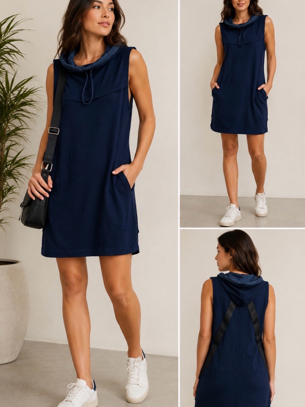 G-Star RAW Navy Sleeveless Hooded Tunic Mini Dress Size L